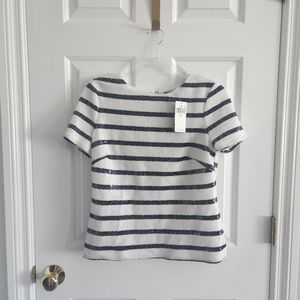 NWT Ralph Lauren Striped Sequin Short Sleeve Blouse